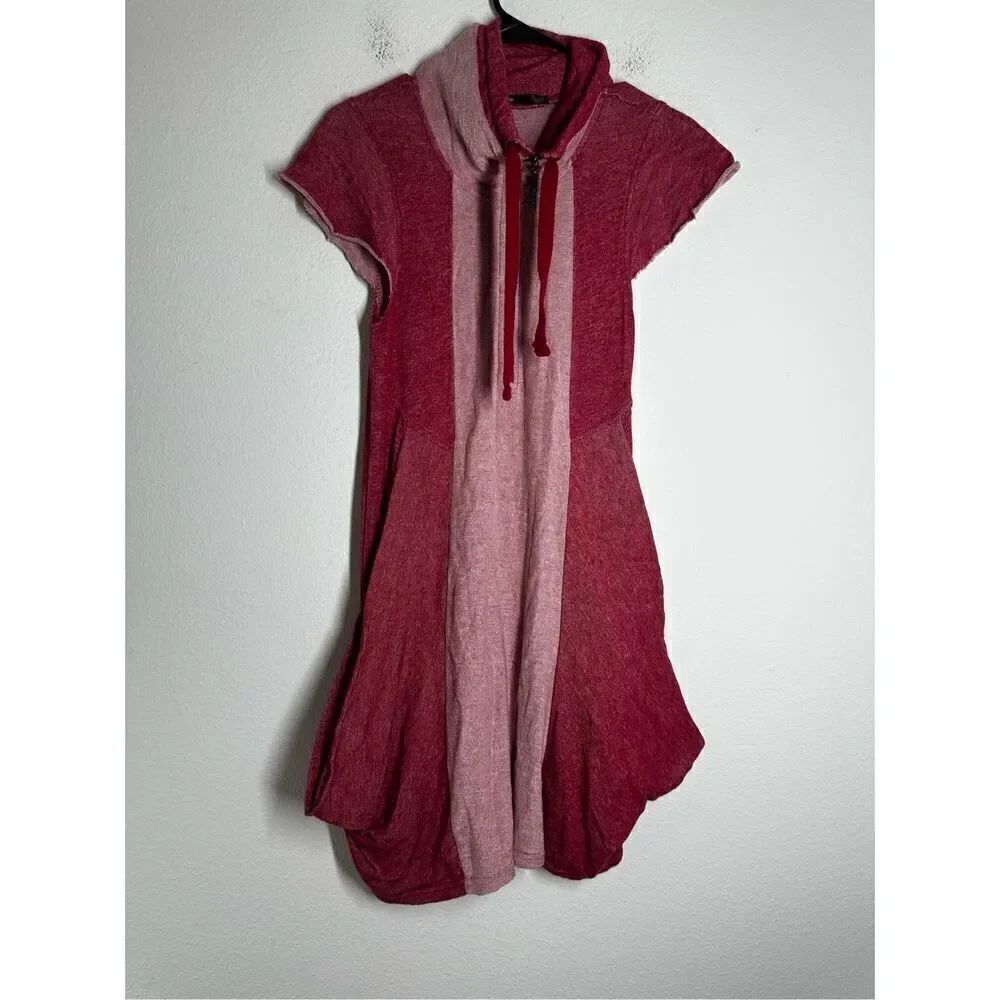 Kensei Lagenlook Knit Dress Red Pink Size S 1/3 Zip S See Description